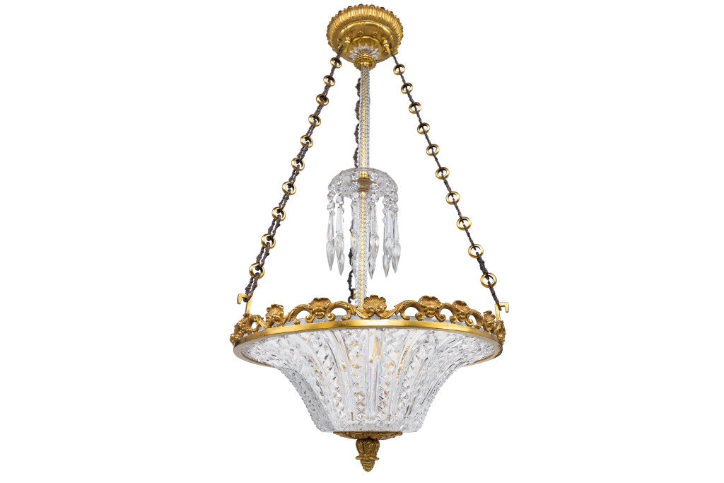 Gilt Bronze And Cut Crystal Edwardian Pendant With Central Cryst Default