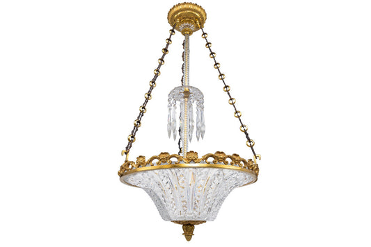 Gilt Bronze And Cut Crystal Edwardian Pendant With Central Cryst Default