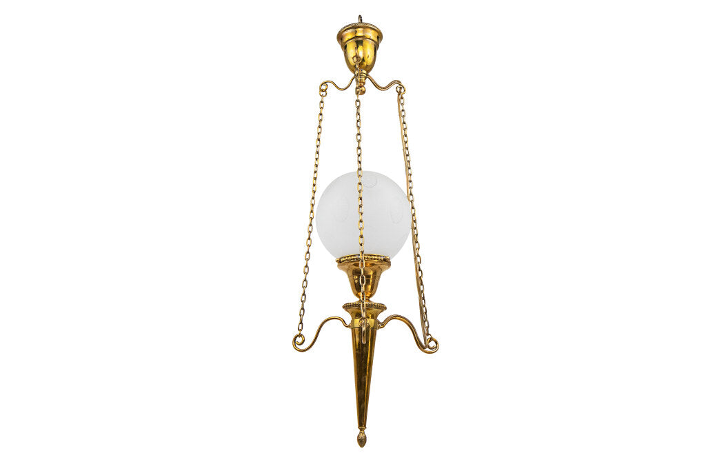 Brass And Frosted Etched Glass Edwardian Style Pendant Early 20t Default