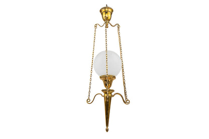 Brass And Frosted Etched Glass Edwardian Style Pendant Early 20t Default