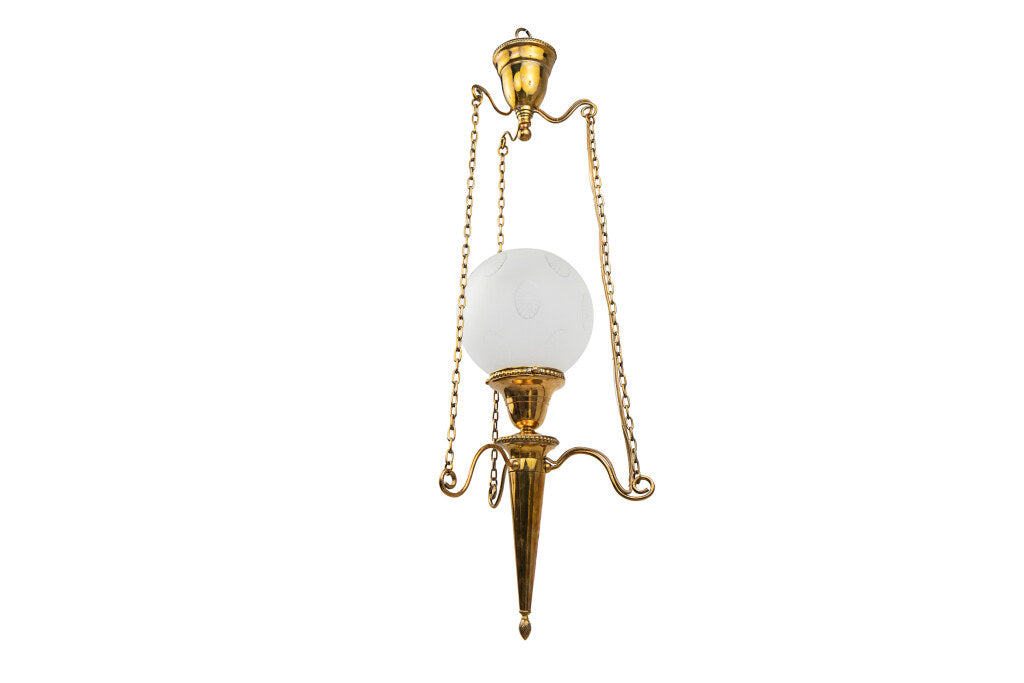Brass And Frosted Etched Glass Edwardian Style Pendant Early 20t Default