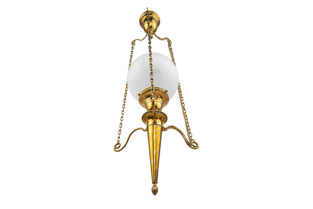Brass And Frosted Etched Glass Edwardian Style Pendant Early 20t Default