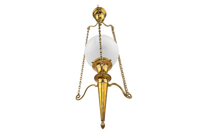 Brass And Frosted Etched Glass Edwardian Style Pendant Early 20t Default