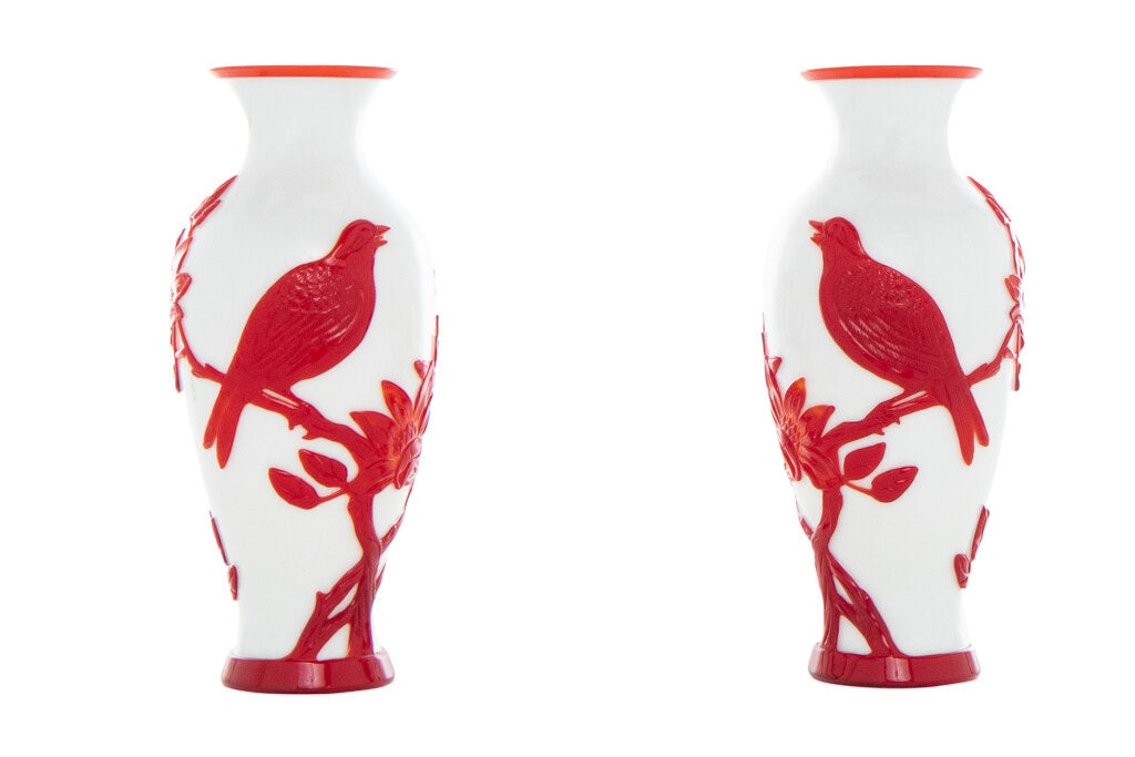 Red And Opaque White Peking Glass Vases, China 20th Century Default