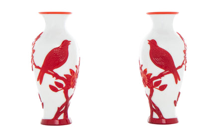 Red And Opaque White Peking Glass Vases, China 20th Century Default