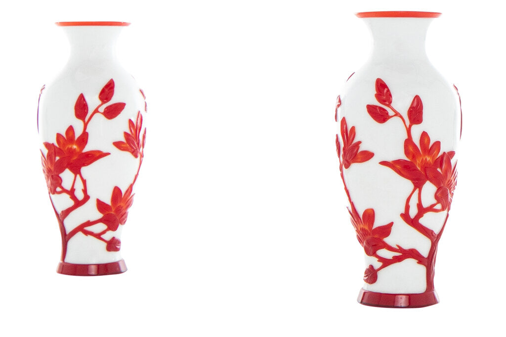 Red And Opaque White Peking Glass Vases, China 20th Century Default