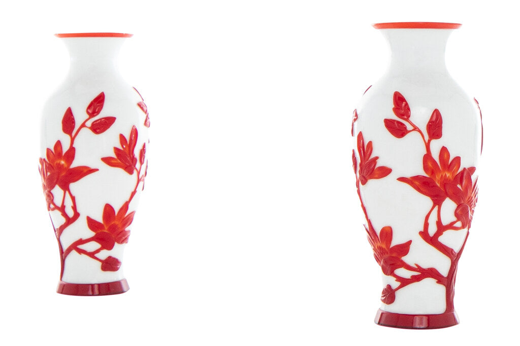 Red And Opaque White Peking Glass Vases, China 20th Century Default
