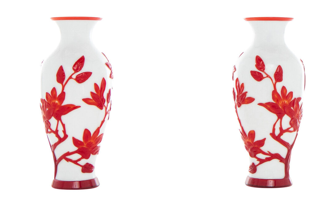 Red And Opaque White Peking Glass Vases, China 20th Century Default