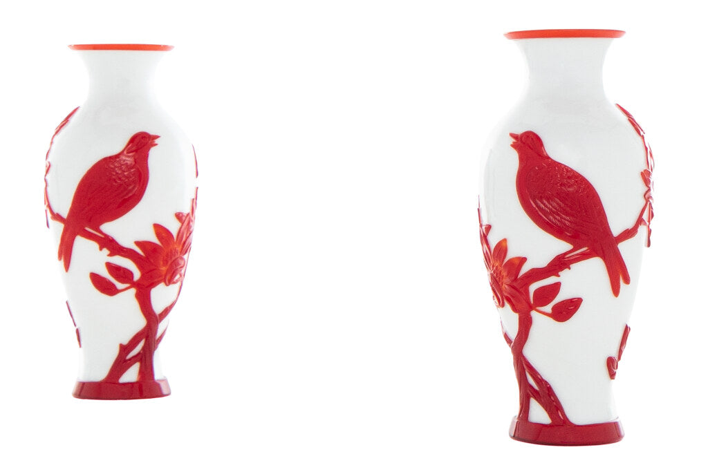 Red And Opaque White Peking Glass Vases, China 20th Century Default
