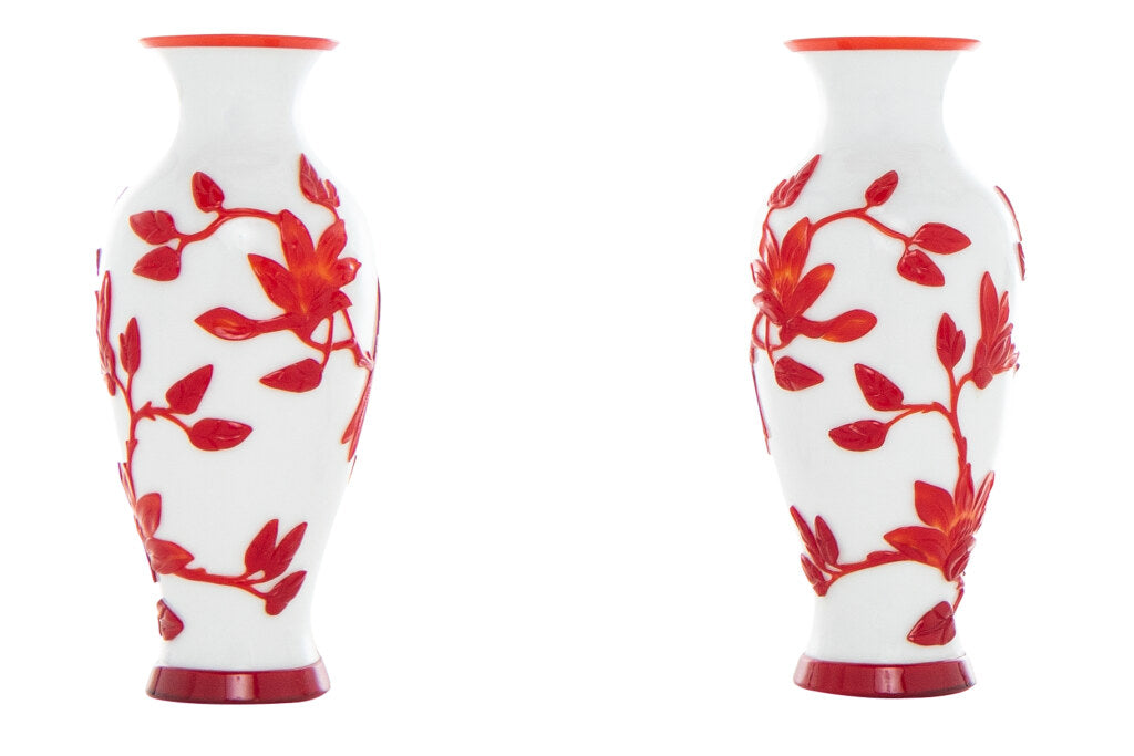 Red And Opaque White Peking Glass Vases, China 20th Century Default