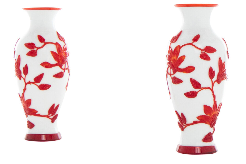 Red And Opaque White Peking Glass Vases, China 20th Century Default