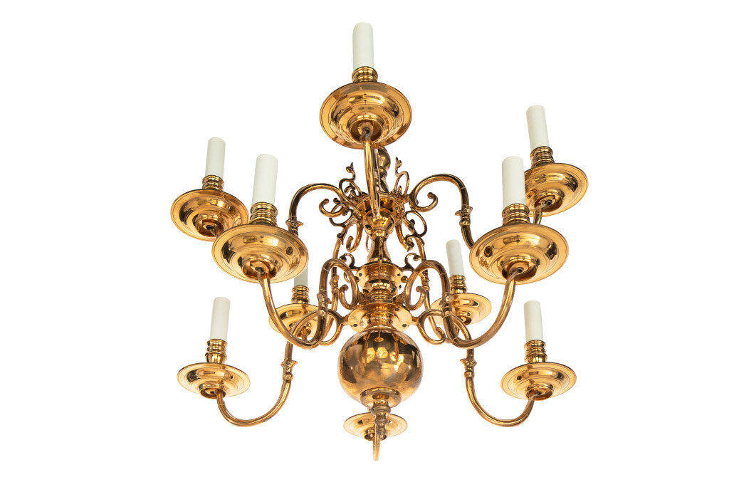 Brass Baroque Style Bell Metal Two Tiered Ten Light Chandelier, Default