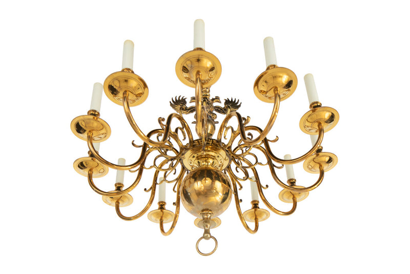 Polished Brass Baroque Style Double Eagle Crown Twelve Light Cha