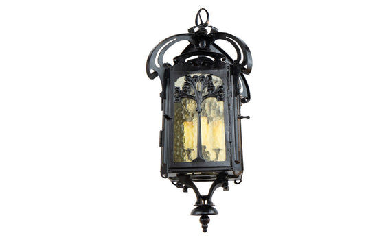 Painted Iron And Modeled Amber Glass Art Nouveau Four Light Lant Default