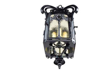 Painted Iron And Modeled Amber Glass Art Nouveau Four Light Lant Default
