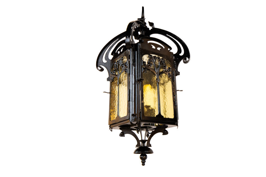 Painted Iron And Modeled Amber Glass Art Nouveau Four Light Lant Default