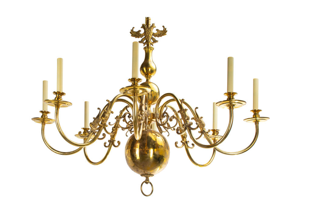 Polished Brass Flemish Eight Light Chandelier With Double Eagle Default