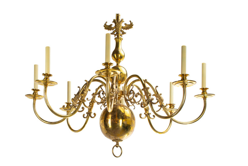 Polished Brass Flemish Eight Light Chandelier With Double Eagle