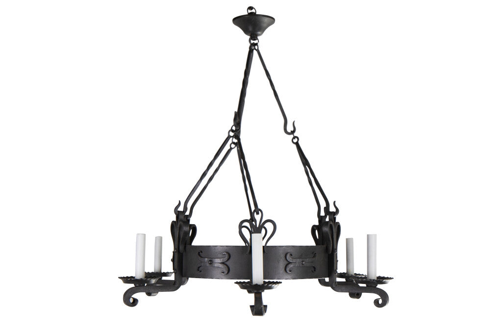 Hand Forged Iron Ring Gallery Six Light Chandelier With Crenella Default