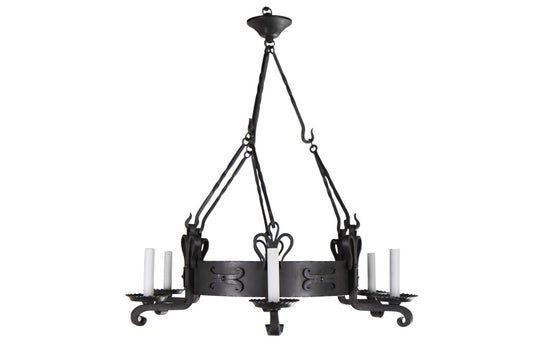 Hand Forged Iron Ring Gallery Six Light Chandelier With Crenella Default