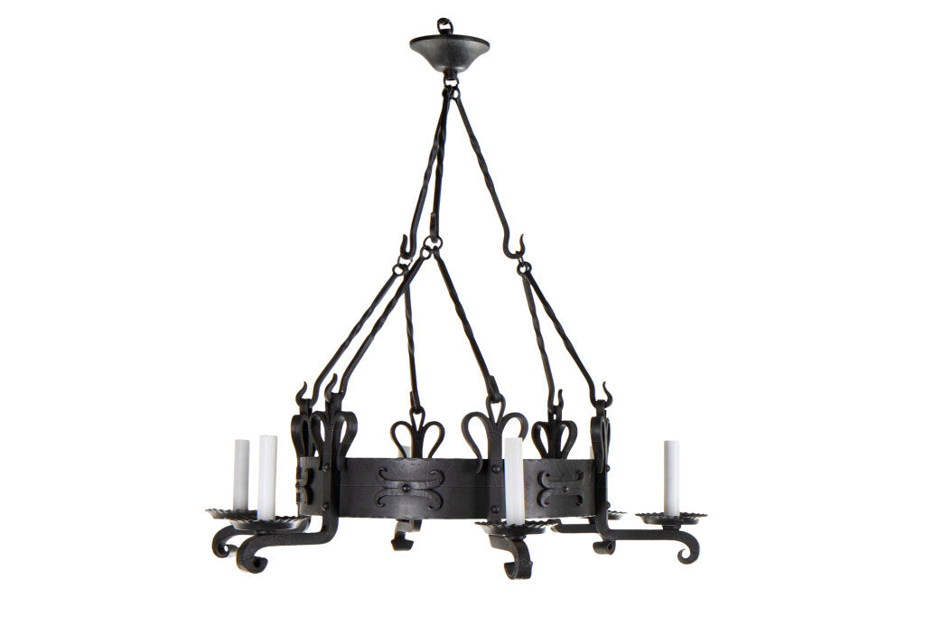 Hand Forged Iron Ring Gallery Six Light Chandelier With Crenella Default
