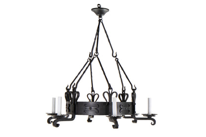Hand Forged Iron Ring Gallery Six Light Chandelier With Crenella Default