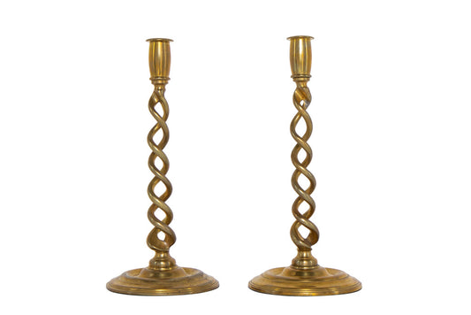 Brass Barley Twist Candlesticks, England 19th Century Default