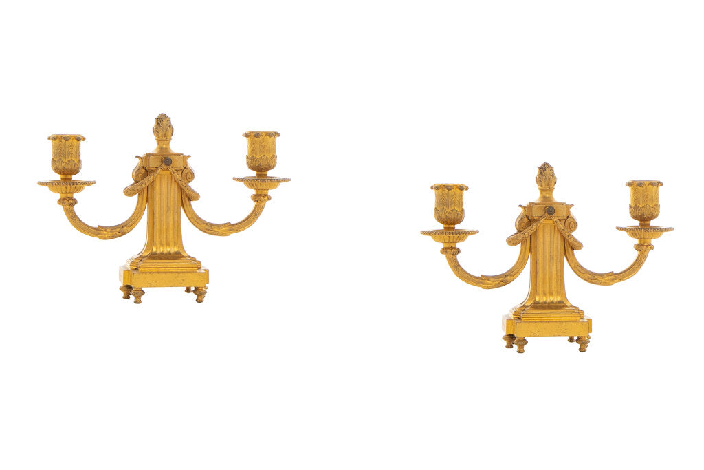 Gilt Bronze Neo-Classical Two Light Candelabra Signed "PARIS O. Default
