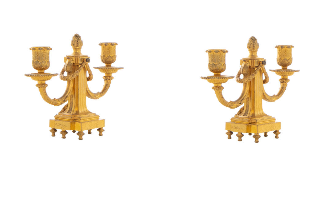 Gilt Bronze Neo-Classical Two Light Candelabra Signed "PARIS O. Default