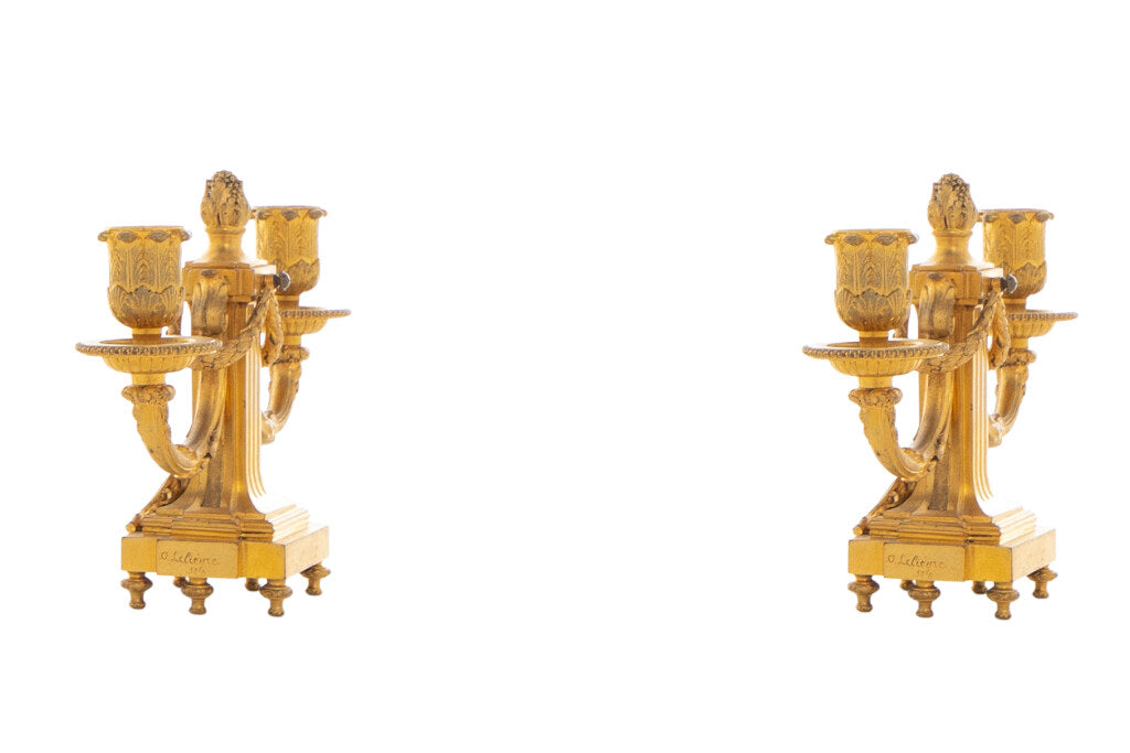 Gilt Bronze Neo-Classical Two Light Candelabra Signed "PARIS O. Default