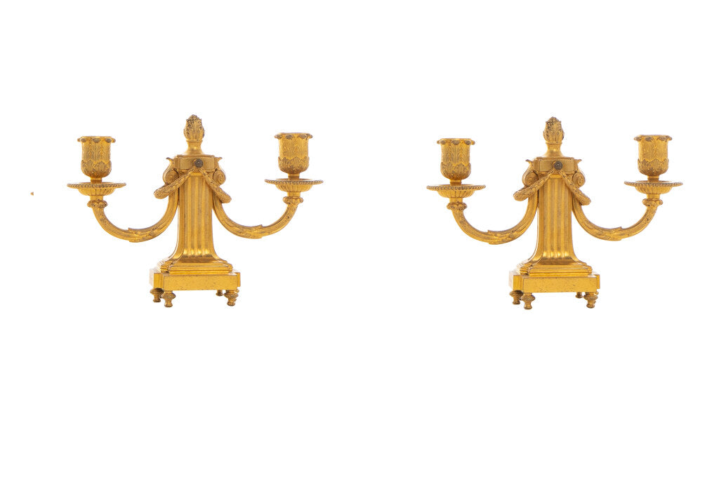Gilt Bronze Neo-Classical Two Light Candelabra Signed "PARIS O. Default