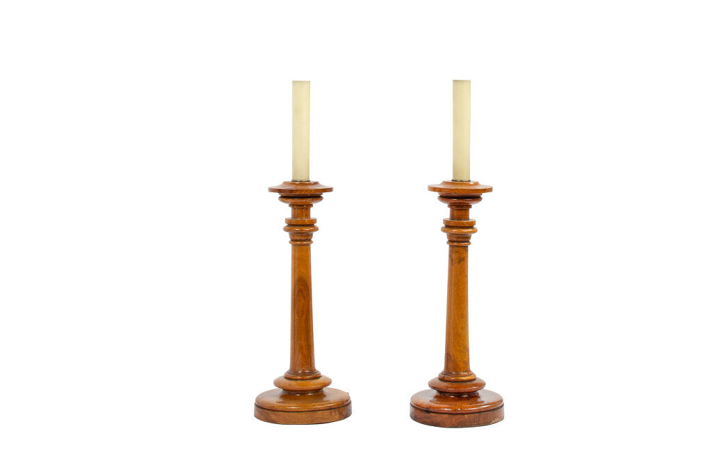 Satinwood Candlestick Lamps, Sweden 19th Century Default