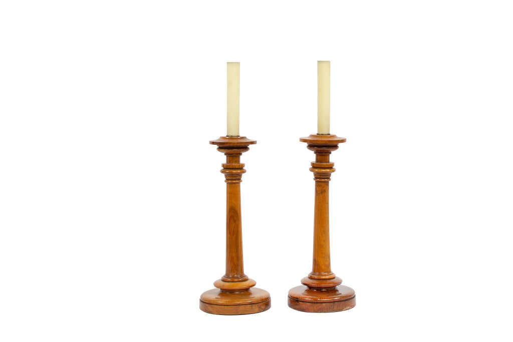Satinwood Candlestick Lamps, Sweden 19th Century Default