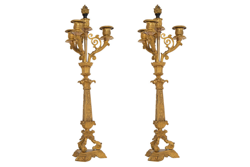 Mercury Gilt Bronze Egyptian Revival Four Light Candelabra, Fran Default