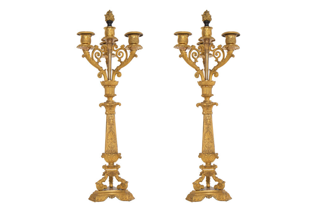 Mercury Gilt Bronze Egyptian Revival Four Light Candelabra, Fran Default