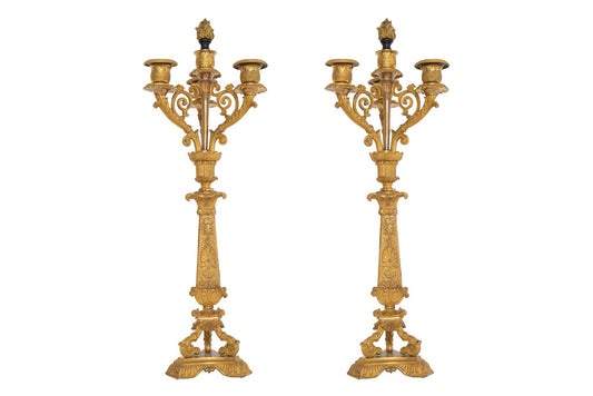 Mercury Gilt Bronze Egyptian Revival Four Light Candelabra, Fran Default