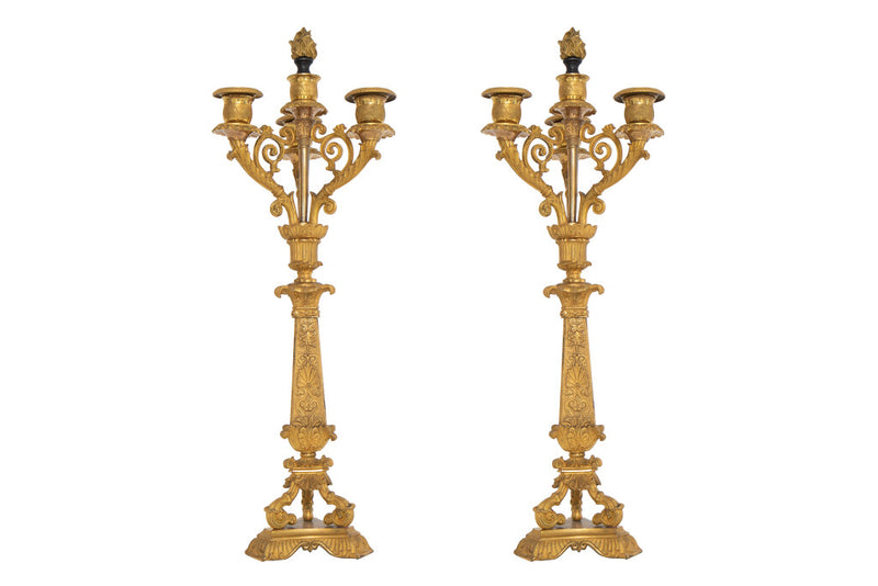Mercury Gilt Bronze Egyptian Revival Four Light Candelabra, Fran