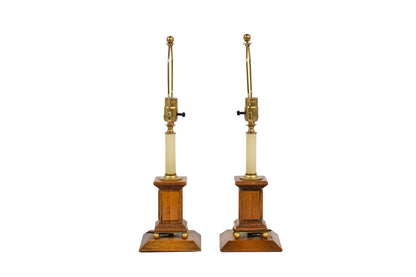 Oak And Brass Desk Lamps, Early 20th Century Default