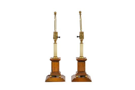 Oak And Brass Desk Lamps, Early 20th Century Default
