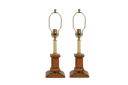 Oak And Brass Desk Lamps, Early 20th Century Default