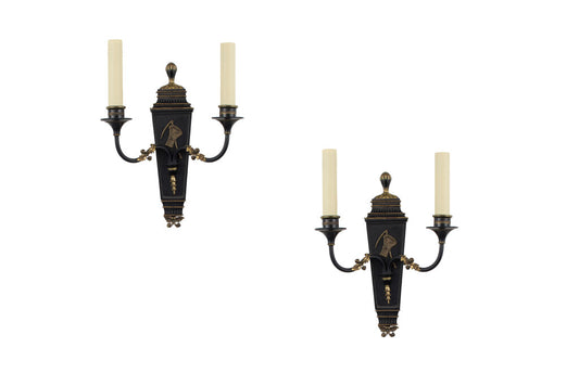 Painted Wood And Gilt Bronze Two Light 
Harvest Motif Sconces By Default