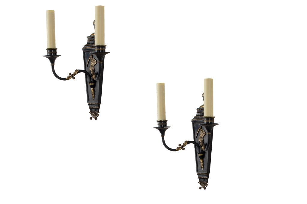 Painted Wood And Gilt Bronze Two Light 
Harvest Motif Sconces By Default