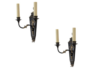 Painted Wood And Gilt Bronze Two Light 
Harvest Motif Sconces By Default