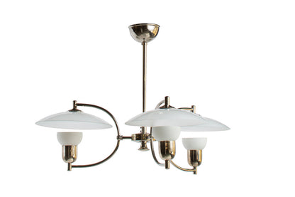 Opaline Glass And Nickeled Brass Three Light Chandelier By "VOSS Default