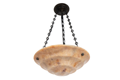 Hand Carved Alabaster Art Deco Three Light Pendant, France Early Default