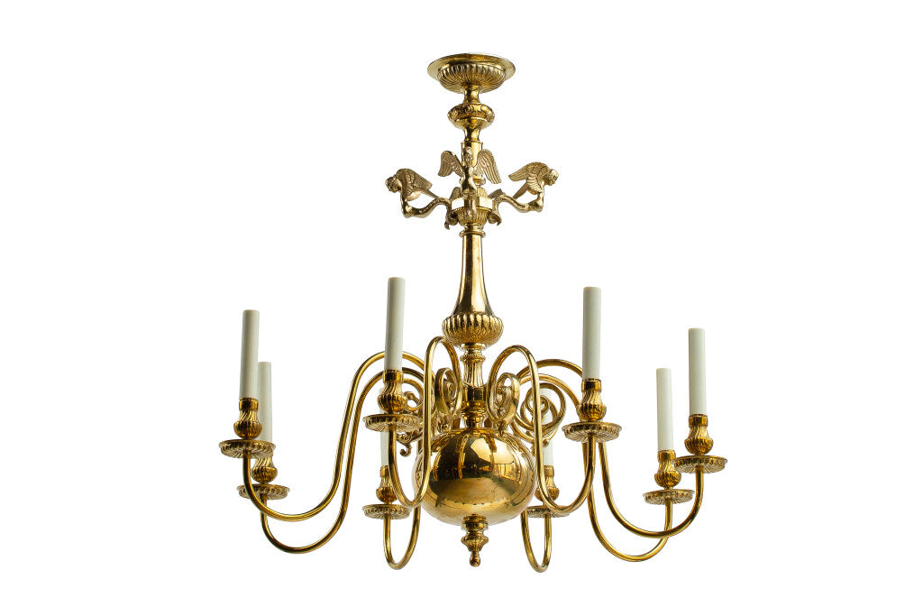 Polished Brass Baroque Style Eight Light Chandelier With Maiden Default