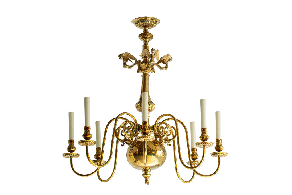 Polished Brass Baroque Style Eight Light Chandelier With Maiden Default