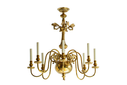Polished Brass Baroque Style Eight Light Chandelier With Maiden Default