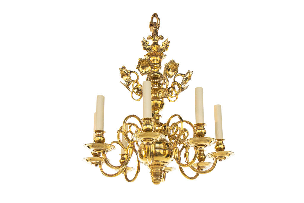 Polished Brass Baroque Style Eight Light Chandelier With Reflect Default