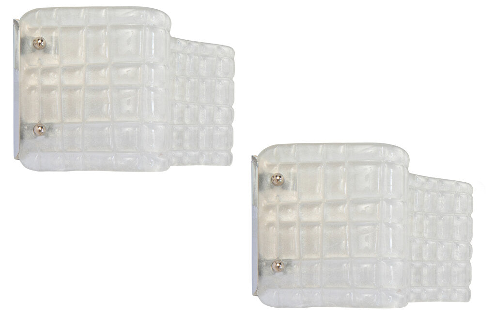 Venetian Glass Waffled Design Two Light Sconces, Italy 20th Cent Default